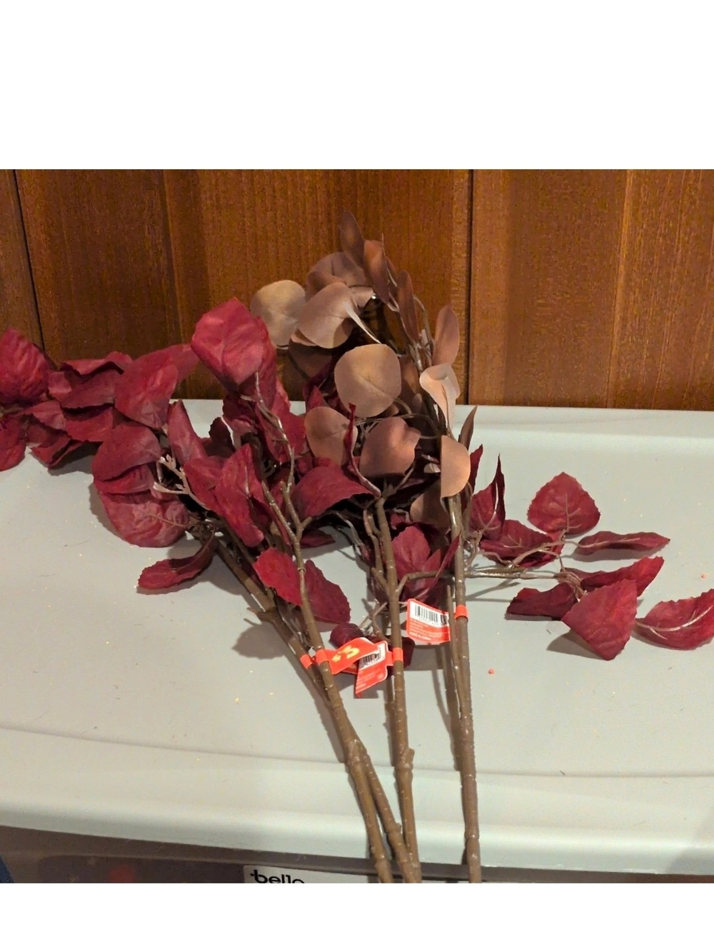 4 pack Artificial Plastic Burgundy & Brown Leaf Stems/Sprays Bundle